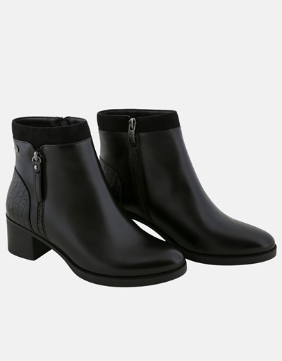 Εικόνα της Γυναικεία μποτάκια με διπλό υλικό και χαμηλό τακούνι Μαύρο