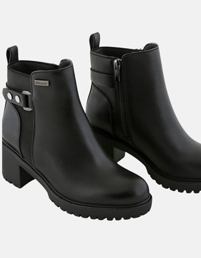 Εικόνα της Γυναικεία μποτάκια με διπλό υλικό και χαμηλό τακούνι Μαύρο