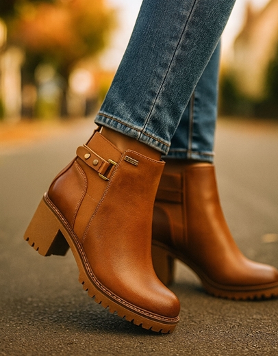 Εικόνα της Γυναικεία μποτάκια με διπλό υλικό και χαμηλό τακούνι Ταμπά