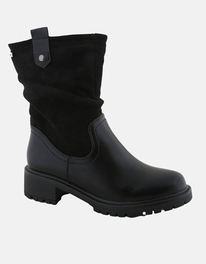Εικόνα της Γυναικεία μποτάκια με σούρα και διπλό υλικό Μαύρο