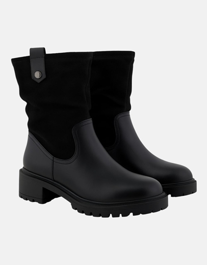 Εικόνα της Γυναικεία μποτάκια με σούρα και διπλό υλικό Μαύρο