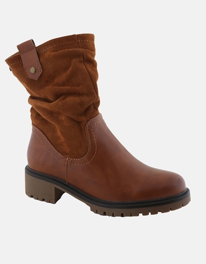 Εικόνα της Γυναικεία μποτάκια με σούρα και διπλό υλικό Ταμπά