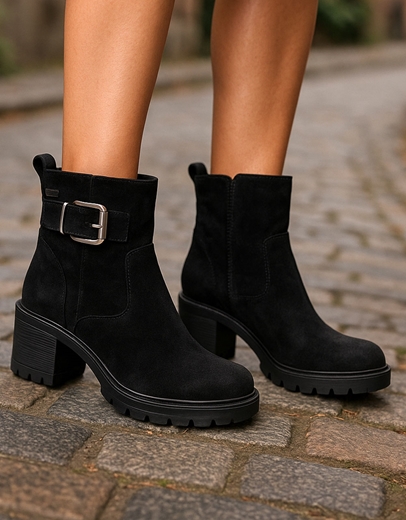 Εικόνα της Γυναικεία μποτάκια με τοκάδες και χαμηλό τακούνι Μαύρο