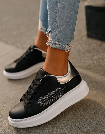 Εικόνα της Γυναικεία sneakers με διακοσμητικό φτερό στο πλάι Μαύρο
