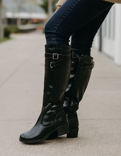 Εικόνα της Μπότες με λάστιχο και χαμηλό τετράγωνο τακούνι Μαύρο