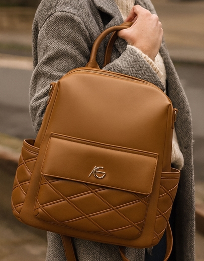 Εικόνα της Χειροποίητο σακίδιο πλάτης με εξωτερικές τσέπες Καφέ