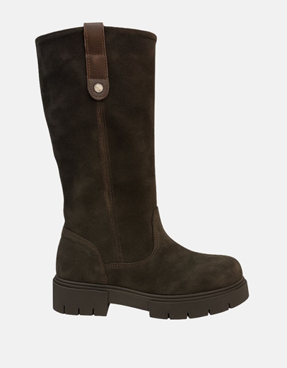 Εικόνα της Γυναικείες δερμάτινες μπότες ελληνικής κατασκευής σε απλή γραμμή Καφέ