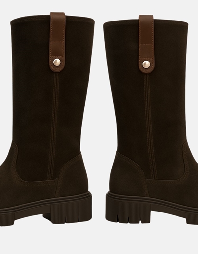 Εικόνα της Γυναικείες δερμάτινες μπότες ελληνικής κατασκευής σε απλή γραμμή Καφέ