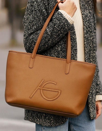 Εικόνα της Χειροποίητη τσάντα ώμου με μαίανδρο και διπλά λουράκια Καφέ