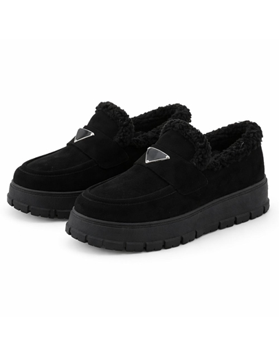 Εικόνα της Γυναικεία μποτάκια suede με εσωτερική γούνα Μαύρο