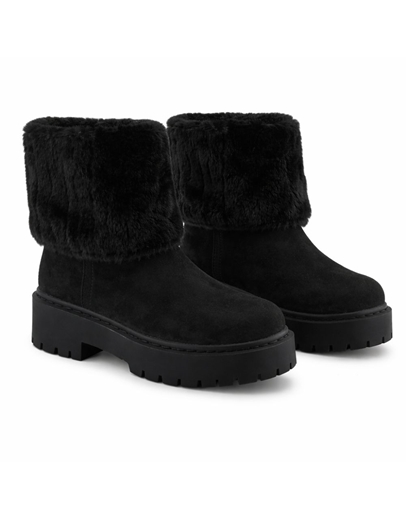 Εικόνα της Μονόχρωμα suede μποτάκια με τρακτερωτή σόλα Μαύρο