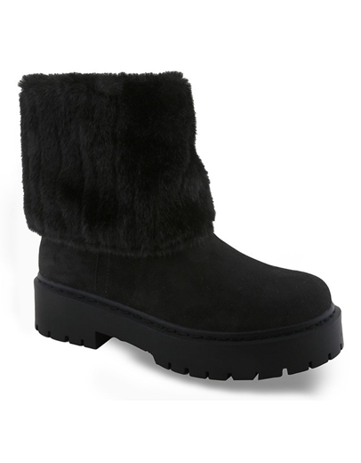 Εικόνα της Μονόχρωμα suede μποτάκια με τρακτερωτή σόλα Μαύρο