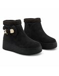 Εικόνα από Δίσολα suede μποτάκια μονόχρωμα με διακοσμητικό Μαύρο