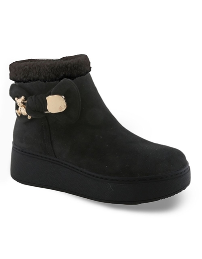 Εικόνα της Δίσολα suede μποτάκια μονόχρωμα με διακοσμητικό Μαύρο