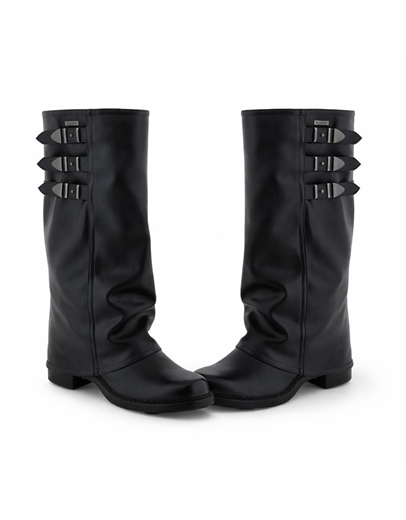 Εικόνα της Μονόχρωμες μπότες με γκέτα και λουράκια Μαύρο