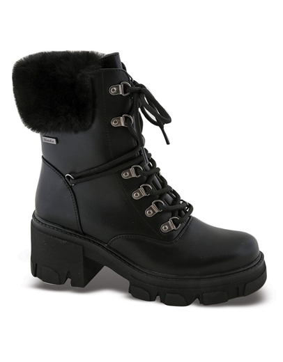 Εικόνα της Γυναικεία μποτάκια με κορδόνια και τρακτερωτή σόλα Μαύρο