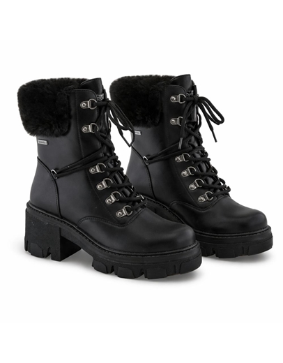Εικόνα της Γυναικεία μποτάκια με κορδόνια και τρακτερωτή σόλα Μαύρο