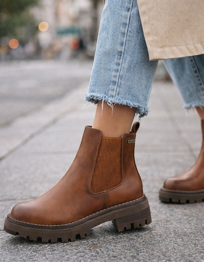 Εικόνα της Γυναικεία basic μποτάκια με λάστιχο και τρακτερωτή σόλα Ταμπά