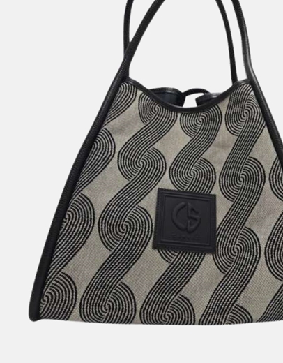 Εικόνα της Xειροποίητη τσάντα χειρός PASIPHAE Μπέζ/Μαύρο