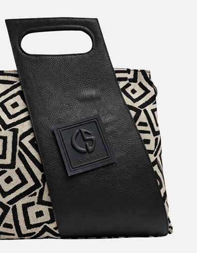 Εικόνα της Xειροποίητη τσάντα χειρός ARISTA Μπέζ/Μαύρο