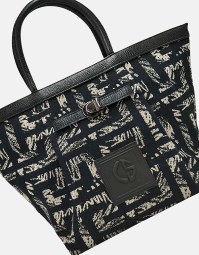 Εικόνα της Xειροποίητη τσάντα χειρός RHODEA Μαύρο/Μπέζ