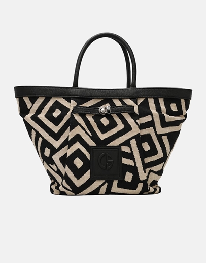 Εικόνα της Xειροποίητη τσάντα χειρός RHODEA Μπέζ/Μαύρο