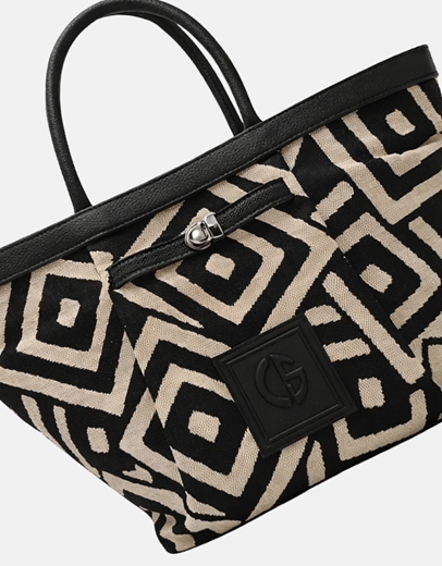 Εικόνα της Xειροποίητη τσάντα χειρός RHODEA Μπέζ/Μαύρο