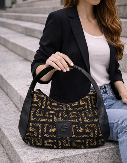 Εικόνα της Xειροποίητη τσάντα χειρός AEGLE Χρυσό/Μαύρο