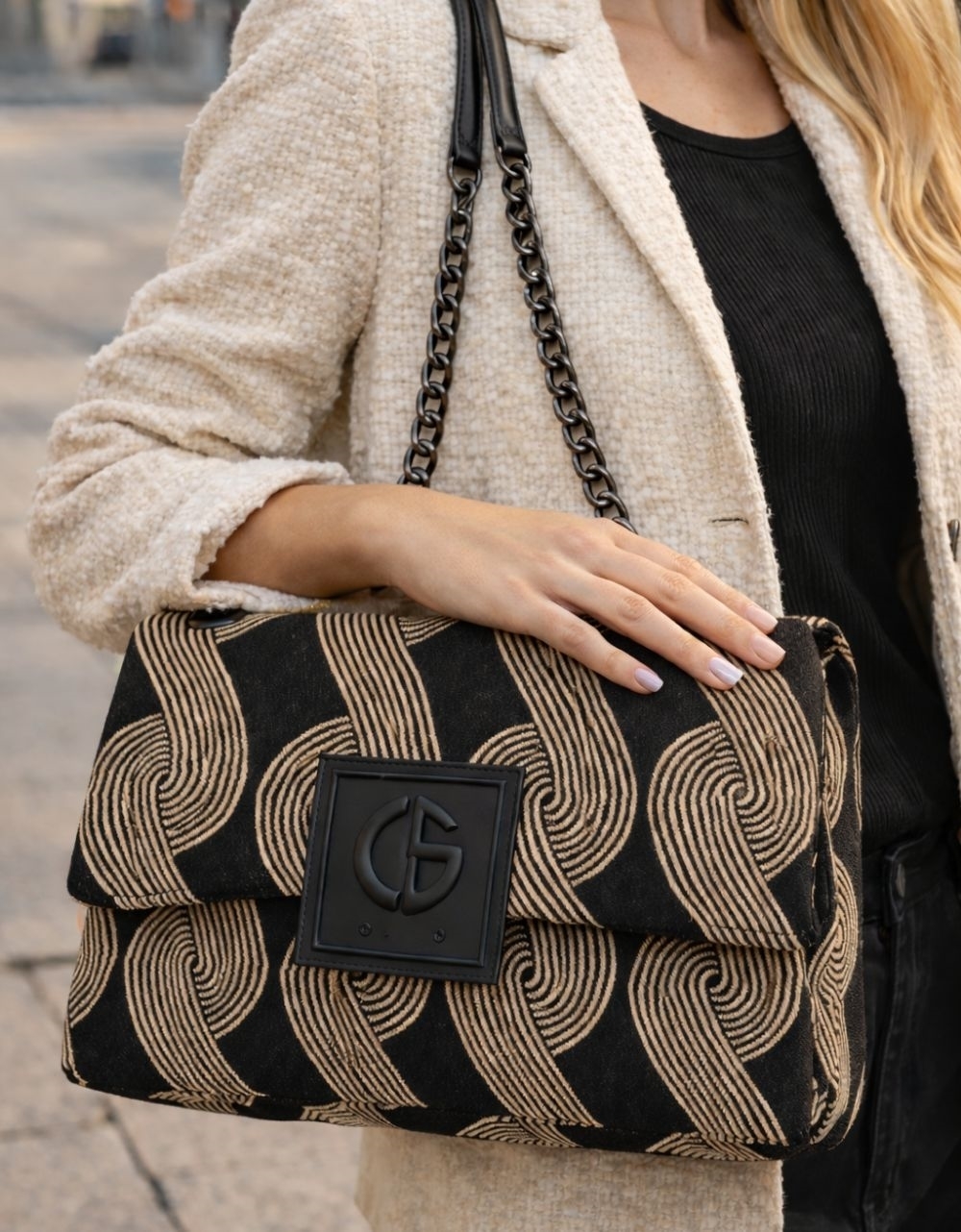 Εικόνα από Xειροποίητη τσάντα χειρός DEMETER Μαύρο/Μπέζ