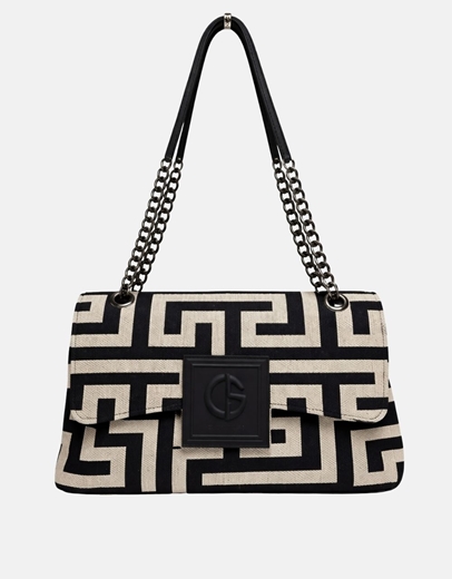 Εικόνα της Xειροποίητη τσάντα χειρός DEMETER Μπέζ/Μαύρο