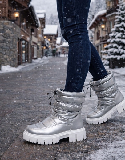 Εικόνα της Apres ski μποτάκια με τρακτερωτή σόλα Ασημί