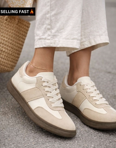 Εικόνα της Γυναικεία sneakers με διπλή σόλα και συνδιασμλο υλικών Μπεζ