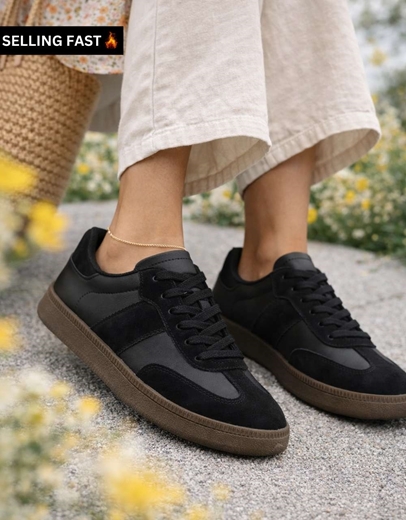 Εικόνα της Γυναικεία sneakers με διπλή σόλα και συνδιασμλο υλικών Μαύρο