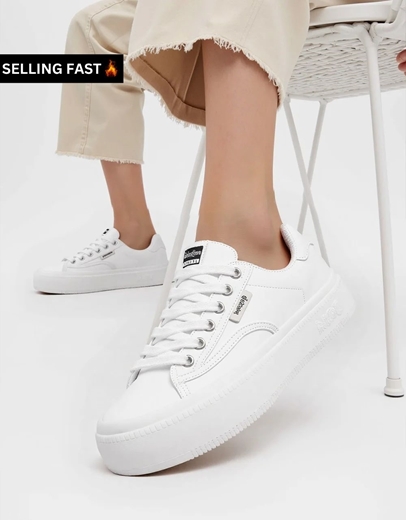 Εικόνα της Sneakers γυναικεια δίπατα με συνδιασμό υλικών Λευκό