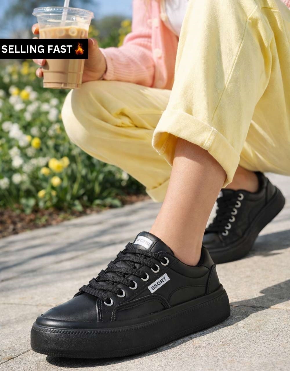 Εικόνα από Sneakers γυναικεια δίπατα με συνδιασμό υλικών Μαύρο