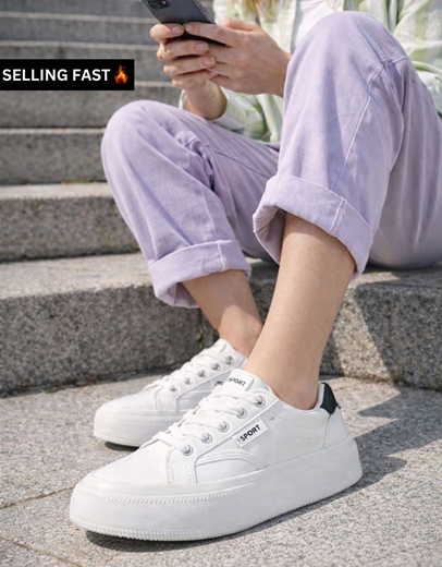 Εικόνα της Sneakers γυναικεια δίπατα με συνδιασμό υλικών Λευκό/Μαύρο