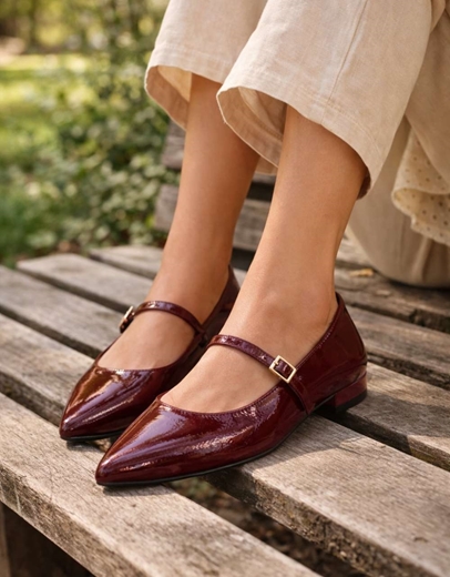 Εικόνα της Μπαλαρίνες Ελληνικής κατασκευής με διακοσμητική μπαρέτα Μπορντώ