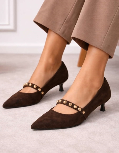 Εικόνα της Γοβάκια Ελληνικής κατασκευής με μπαρέτα και τρουκς Καφέ