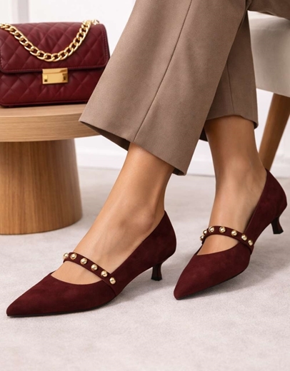 Εικόνα της Γοβάκια Ελληνικής κατασκευής με μπαρέτα και τρουκς Μπορντώ