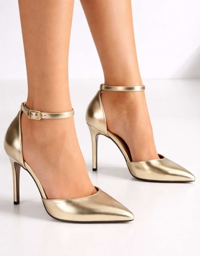 Εικόνα της Μυτερές ψηλοτάκουνες Ελληνικής κατασκευής γόβες με μπαρέτα Πλατίνα