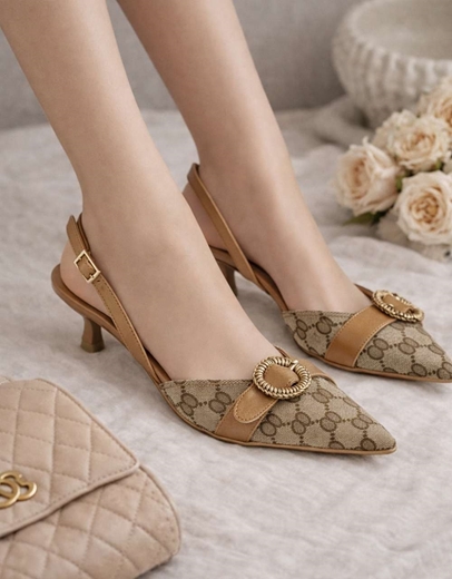 Εικόνα της Γόβες open heel Ελληνικής κατασκευής με αγκράφα Ταμπά