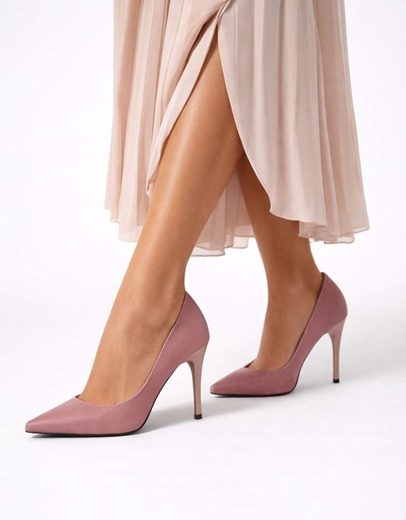 Εικόνα της Μυτερές ψηλοτάκουνες σατέν γόβες Ελληνικής Κατασκευής Σομόν