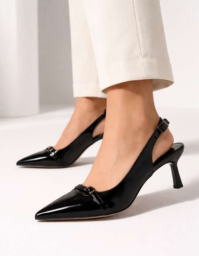 Εικόνα της Γόβες open heel Ελληνικής κατασκευής με μπαρέτα Μαύρο