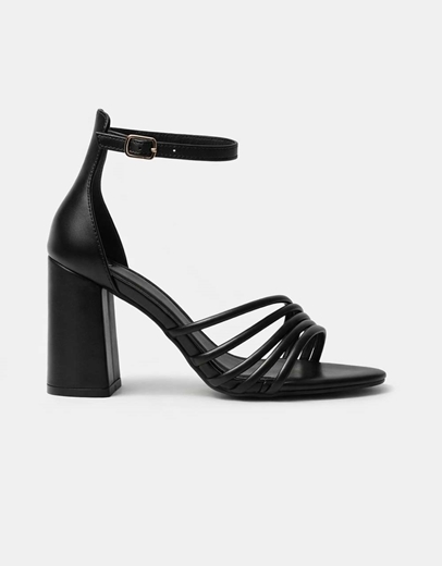 Εικόνα της Πέδιλα με τετράγωνο τακούνι και μπαρέτα Μαύρο