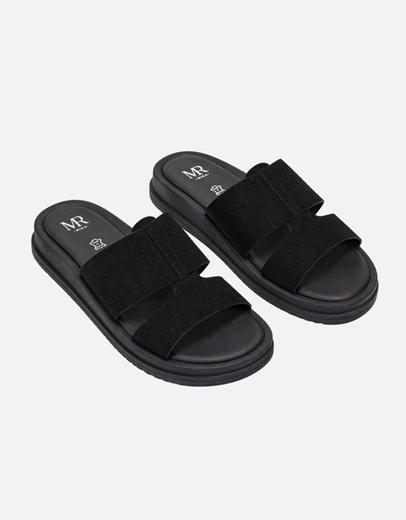 Εικόνα της Σανδάλια δερμάτινα Ελληνικής κατασκευής με δίπλη φάσα Μαύρο