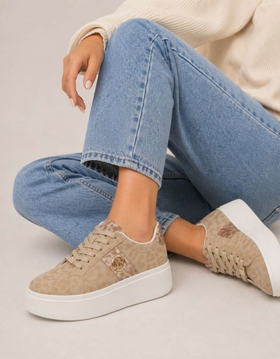 Εικόνα της Γυναικεία sneakers με διπλή σόλα και σχέδιο animal print Πούρο