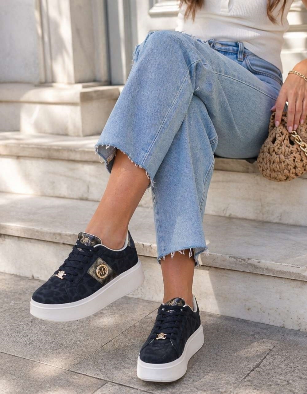 Εικόνα από Γυναικεία sneakers με διπλή σόλα και σχέδιο animal print Navy