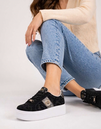 Εικόνα της Γυναικεία sneakers με διπλή σόλα και σχέδιο animal print Μαύρο