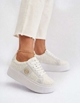 Εικόνα από Γυναικεία sneakers με διπλή σόλα και πλεκτή υφή Λευκό