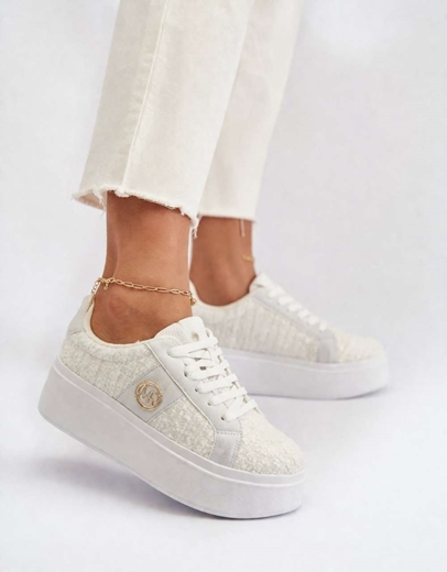 Εικόνα της Γυναικεία sneakers με διπλή σόλα και πλεκτή υφή Λευκό